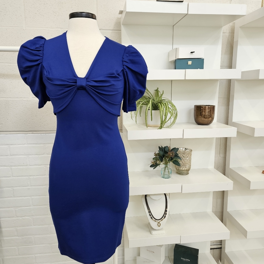 Bow Front Puff Sleeve Dress